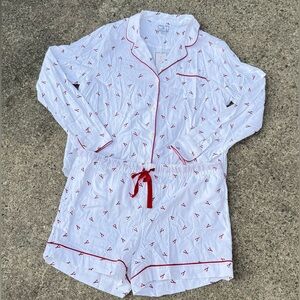 Petite Plume Lobster Print Pajama Set NWT Size XL Luxe Cotton Red Trim